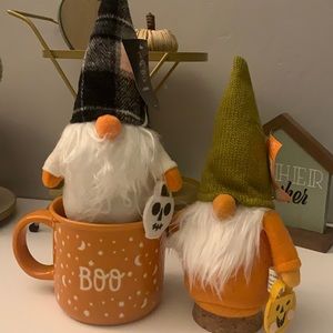 Brand New Halloween/Fall Bundle. (1) orange cute Boo Mug and (2) Gnomes .